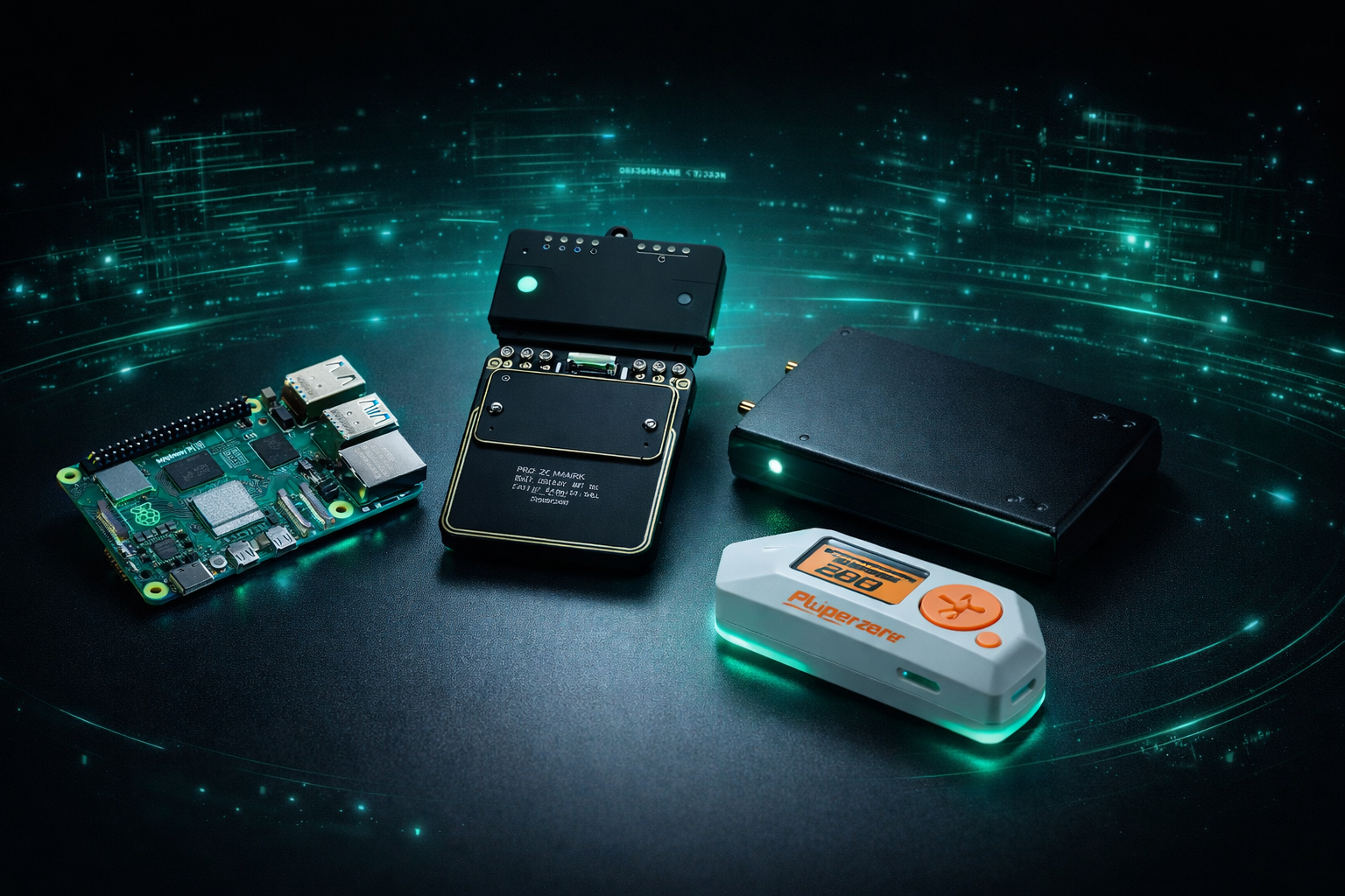 Featured cybersecurity gadgets including pentesting hardware, SDR radio tools, RFID research devices, and wireless security testing equipment