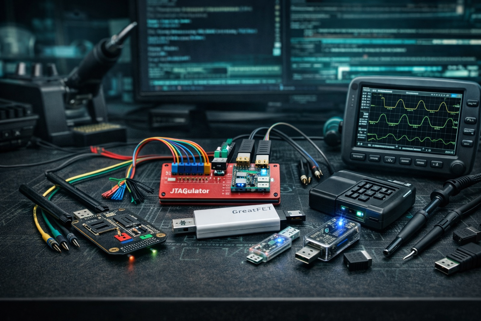 Hardware hacking and embedded debugging tools for cybersecurity research