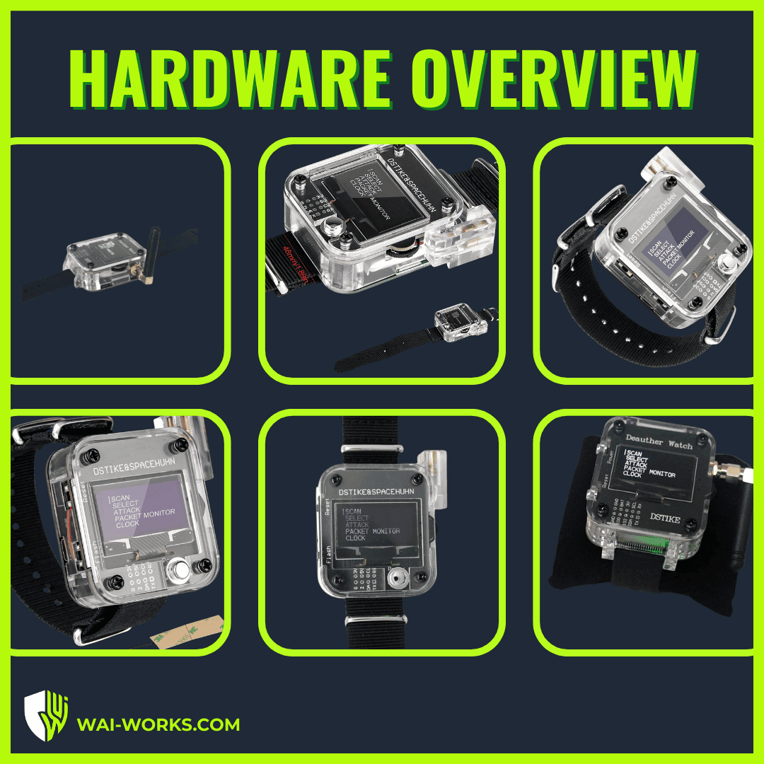Deauther Watch V3 for Wi-Fi security testing and network analysis. Compact device for detecting and.