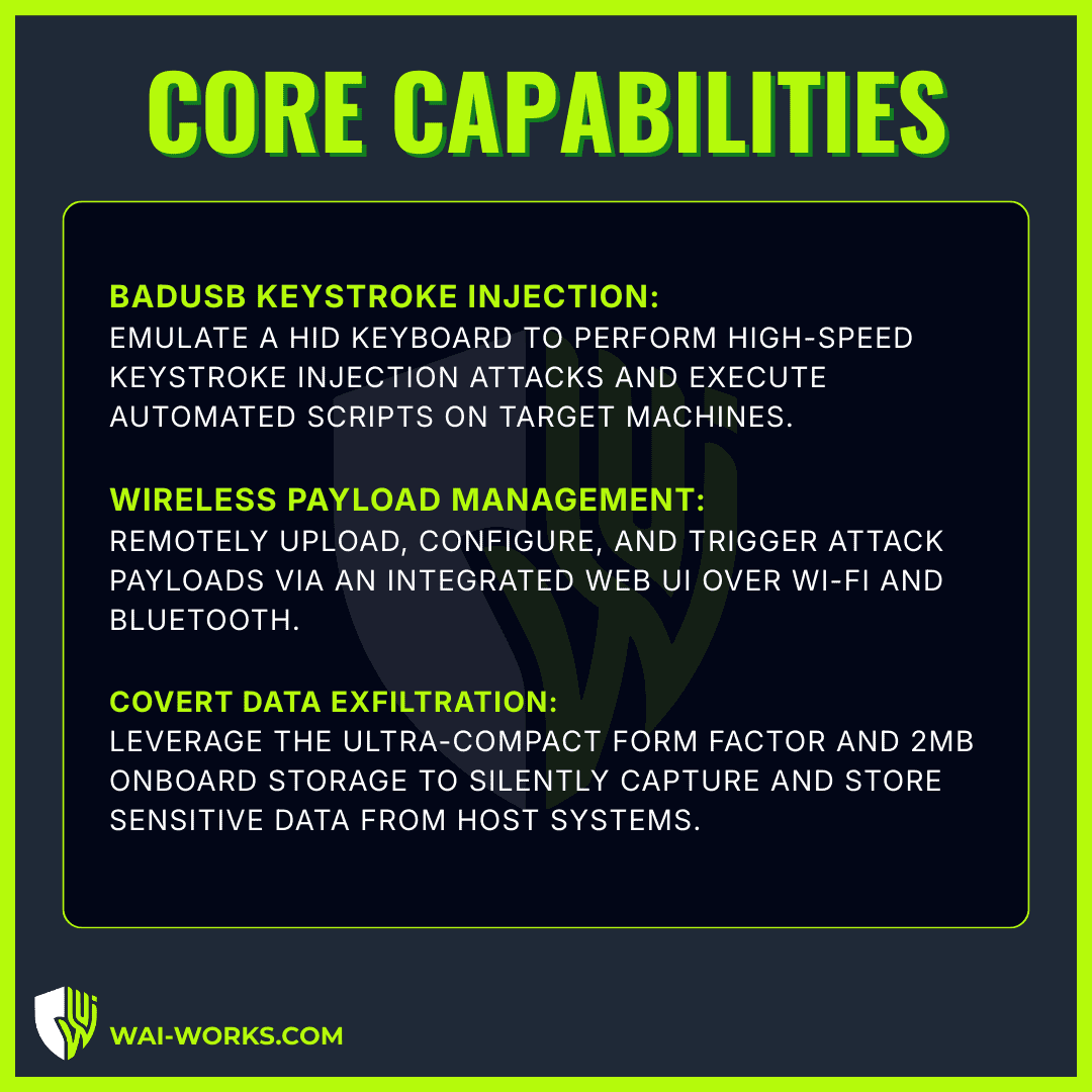 Covert USB device designed for discreet data exfiltration and cyber-attack simulations. Compact, ste.