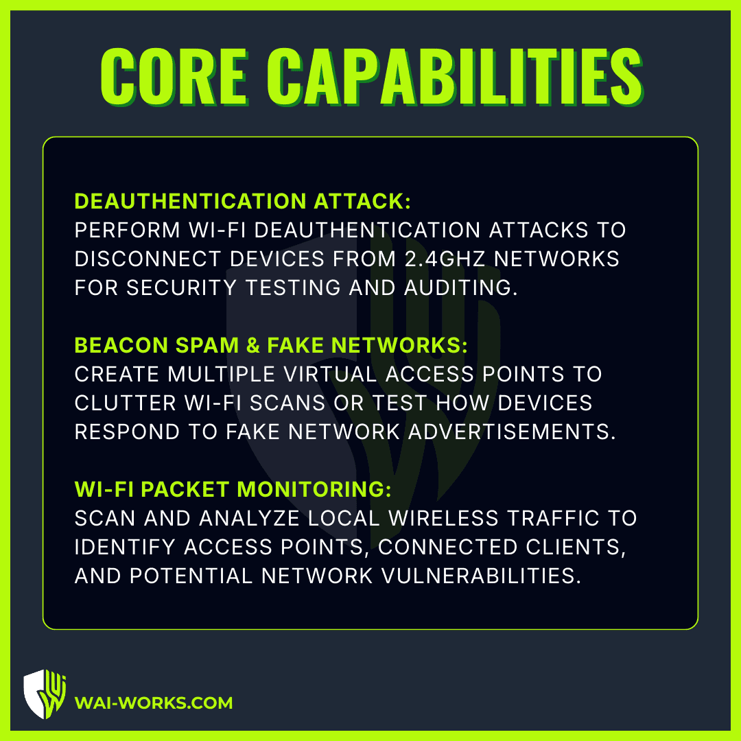 Deauther Watch V3 Wi-Fi security tester for pentesting and network analysis.