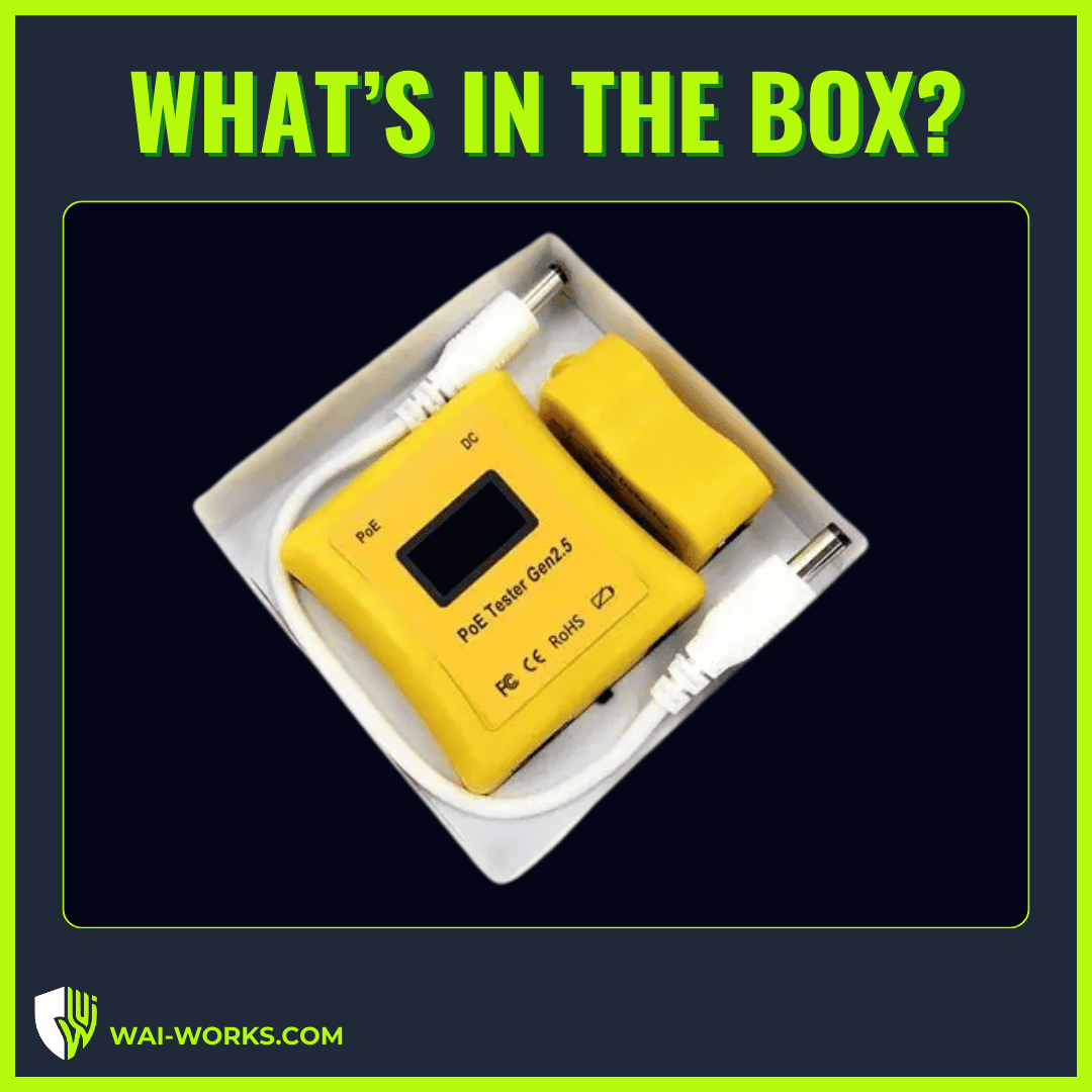 Portable PoE power tester for network and power over Ethernet testing.