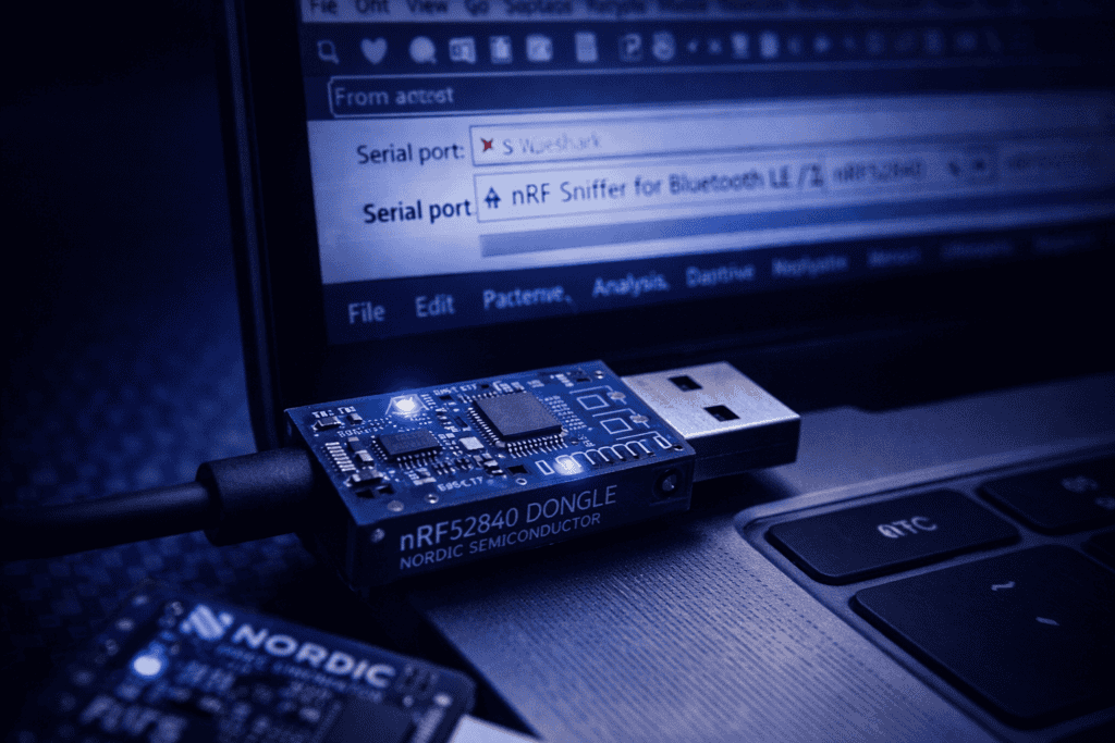 Bluetooth BLE Sniffer with nRF52840 and Wireshark for pentesting.