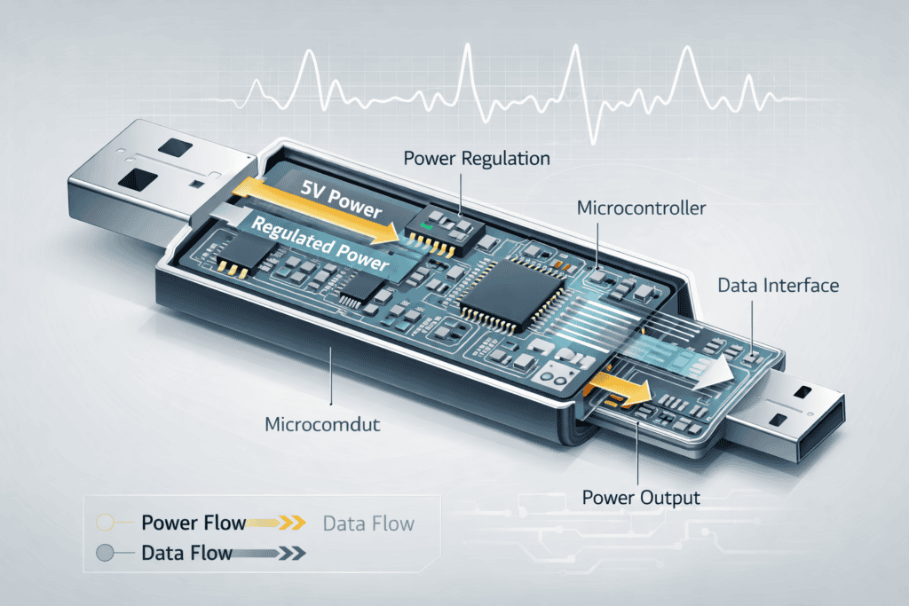 USB device testing hardware for hardware security against voltage attacks.